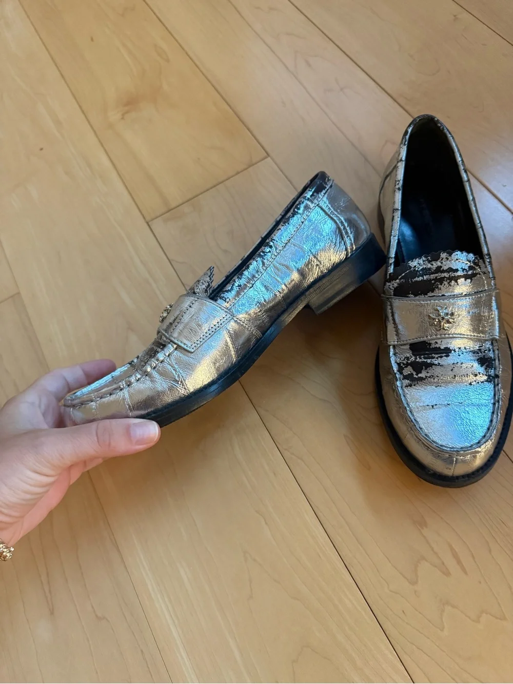 Tory Burch Metallic Silver Penny Loafers - Women's Silver Loafers